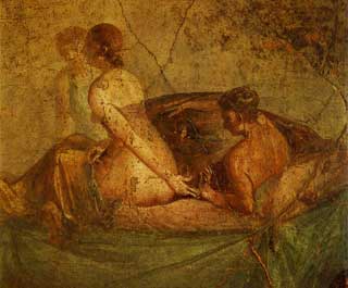 Affresco con scena erotica di una coppia su una "kline", dalla Casa di Cecilio Giocondo a Pompei  (Napoli, Museo Archeologico Nazionale)