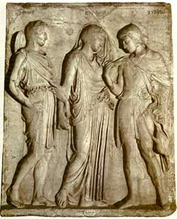 Rilievo con Orfeo, Euridice ed Hermes, copia di et augustea di un originale greco del V secolo a.C.di scuola fidiaca, marmo (Napoli, Museo Archeologico Nazionale)