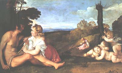 TIZIANO, Le tre et� dell'uomo, circa 1511-1512 (Edinburgh, National Gallery of Scotland)