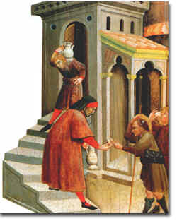 Dipinto di anonimo fiorentino del XIV secolo con scena di ristoro dei pellegrini (Citt del Vaticano, Pinacoteca)