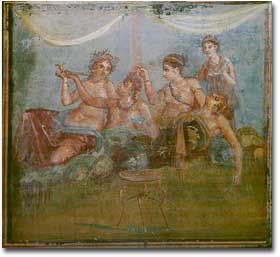 Scena di banchetto con cortigiane, affresco dal triclinio della "Casa dei casti amanti" a Pompei