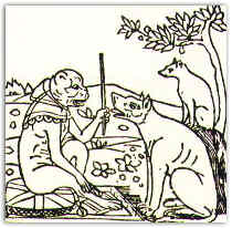 Il lupo e la volpe, illustrazione tratta da "Le favole di Esopo" in un'edizione del 1491