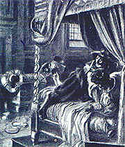 Don Rodrigo colpito dalla peste: illustrazione di Gustavino per una edizione de "I promessi sposi"