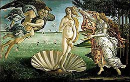 SANDRO BOTTICELLI, La nascita di Venere, tempera su tavola, 1485 circa (Firenze, Gallerie degli Uffizi)
