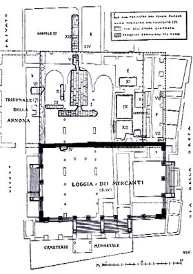 Pianta archeologica della chiesa. In neretto  la 'Loggia dei Mercanti'