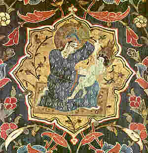 Madonna con Bambino, particolare di una decorazione a lacca della parete della sala di ricevimento di una casa di Aleppo (Siria), 1600-1603 (Berlin, Staatliche Museen)