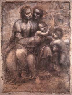 LEONARDO, Sant'Anna, la Vergine, Ges e Battista bambini, circa 1501-1503, carboncino, biacca e chiaroscuro su cartone (London, National Gallery)