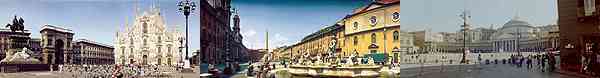 Milano, Piazza Duomo - Roma, Piazza Navona - Napoli, Piazza Plebiscito