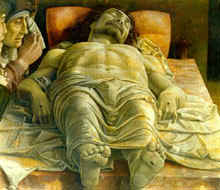 ANDREA MANTEGNA, Cristo morto, tempera su tela, 1485 (Milano, Pinacoteca di Brera)